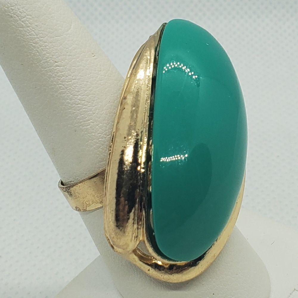 Vintage Retro Teal & Gold Colored Adjustable Ring - Picture 3 of 6